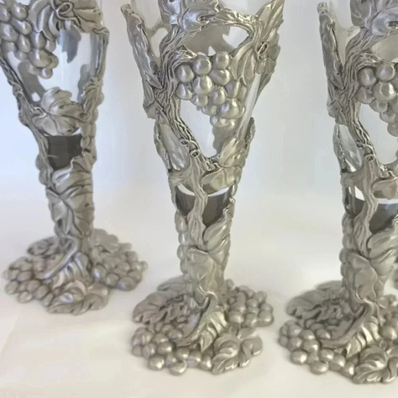 Vintage pewter champagne flutes glasses - Picture 2 of 2